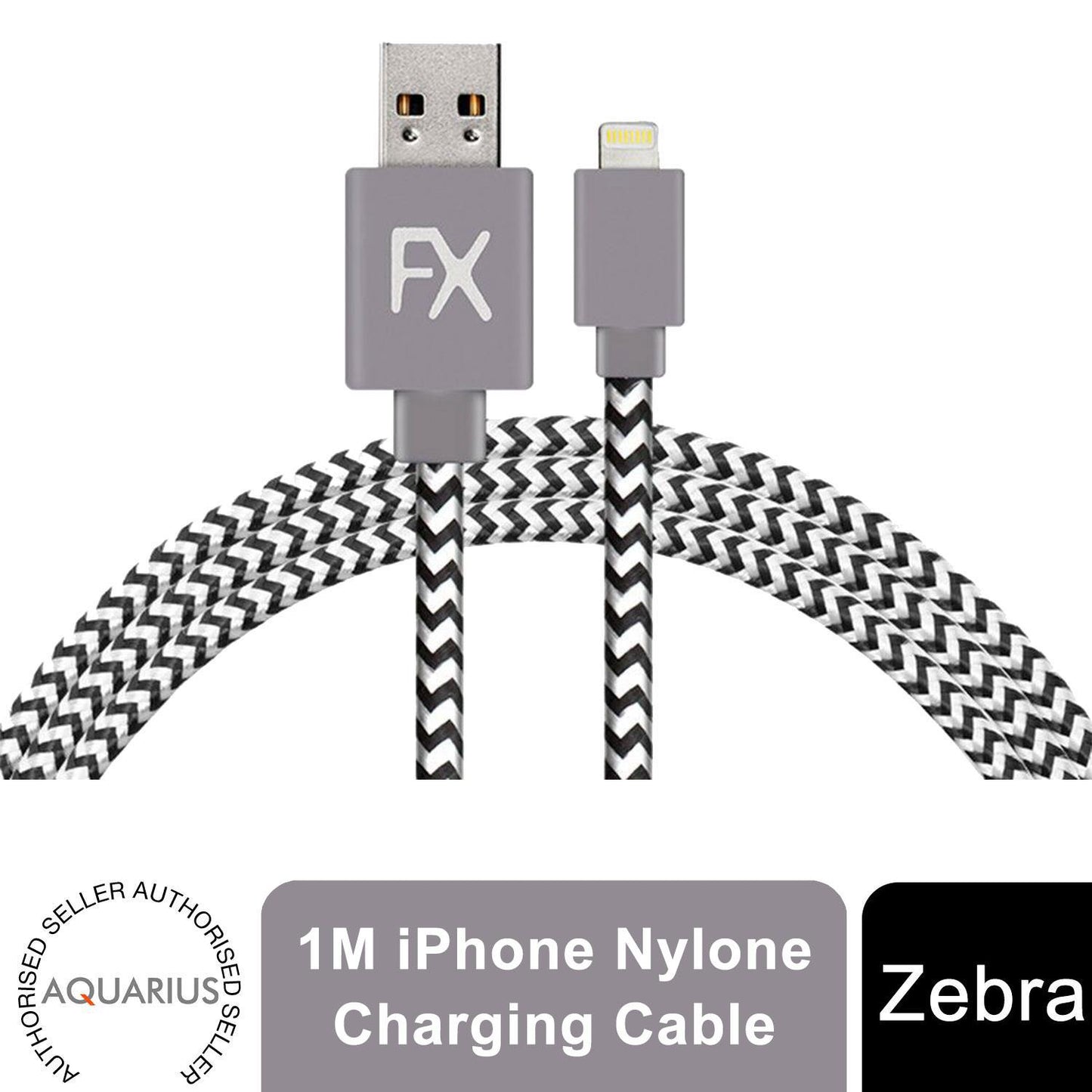 Aquarius Nylon USB Zebra Designed Wire Braided Charging Phone Cable, 1 Meter