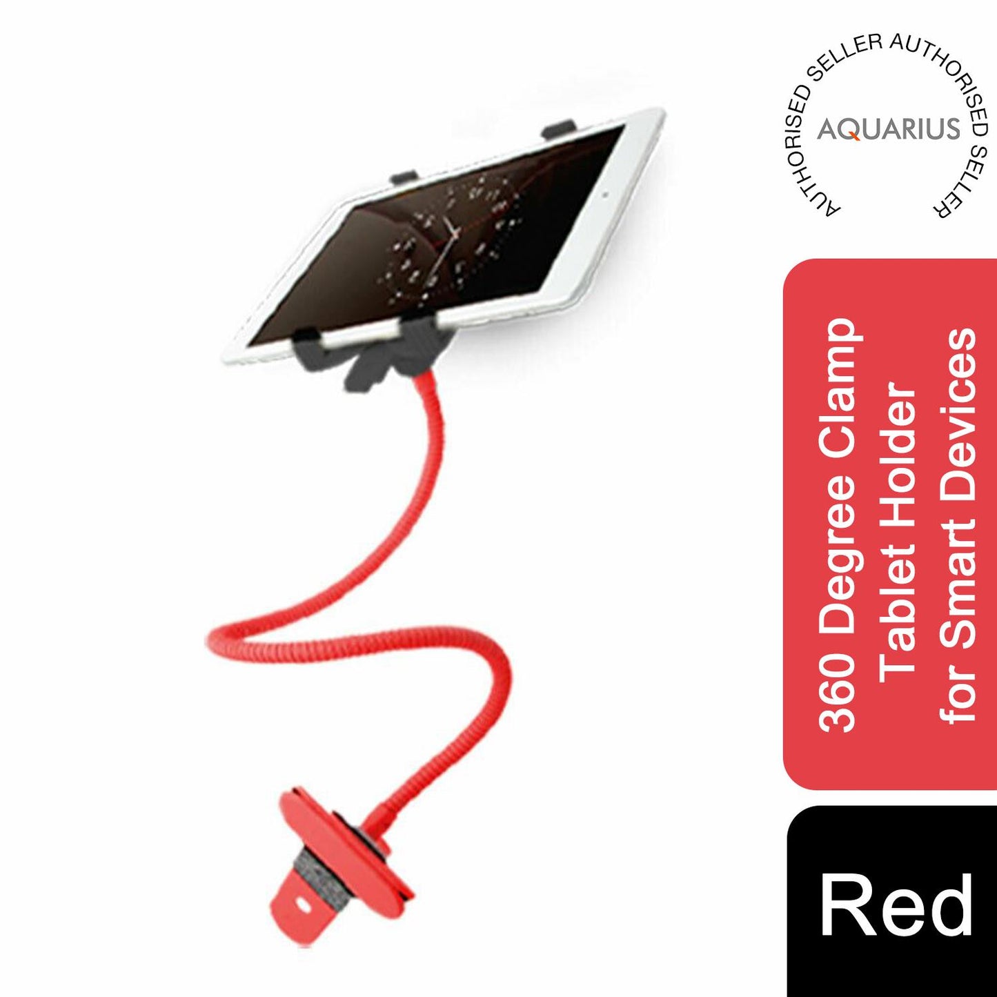 Aquarius 360 Degree Clamp Tablet Holder for Smart Devices, Red