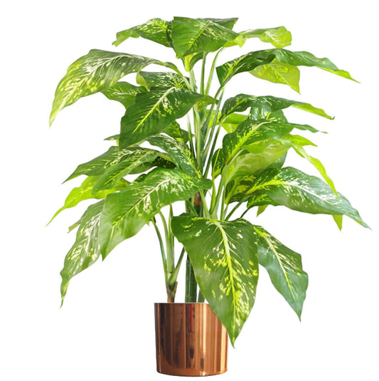 100cm Large Fox's Aglaonema Spotted Evergreen Tree Artificial Plant with Copper Metal Planter