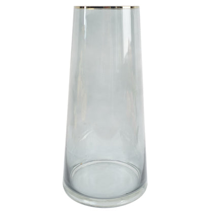 28cm Gold Rim Smoke Grey Glass Vase