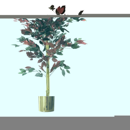 120cm 4ft Artificial Red Ficus Tree With Gold Metal Planter