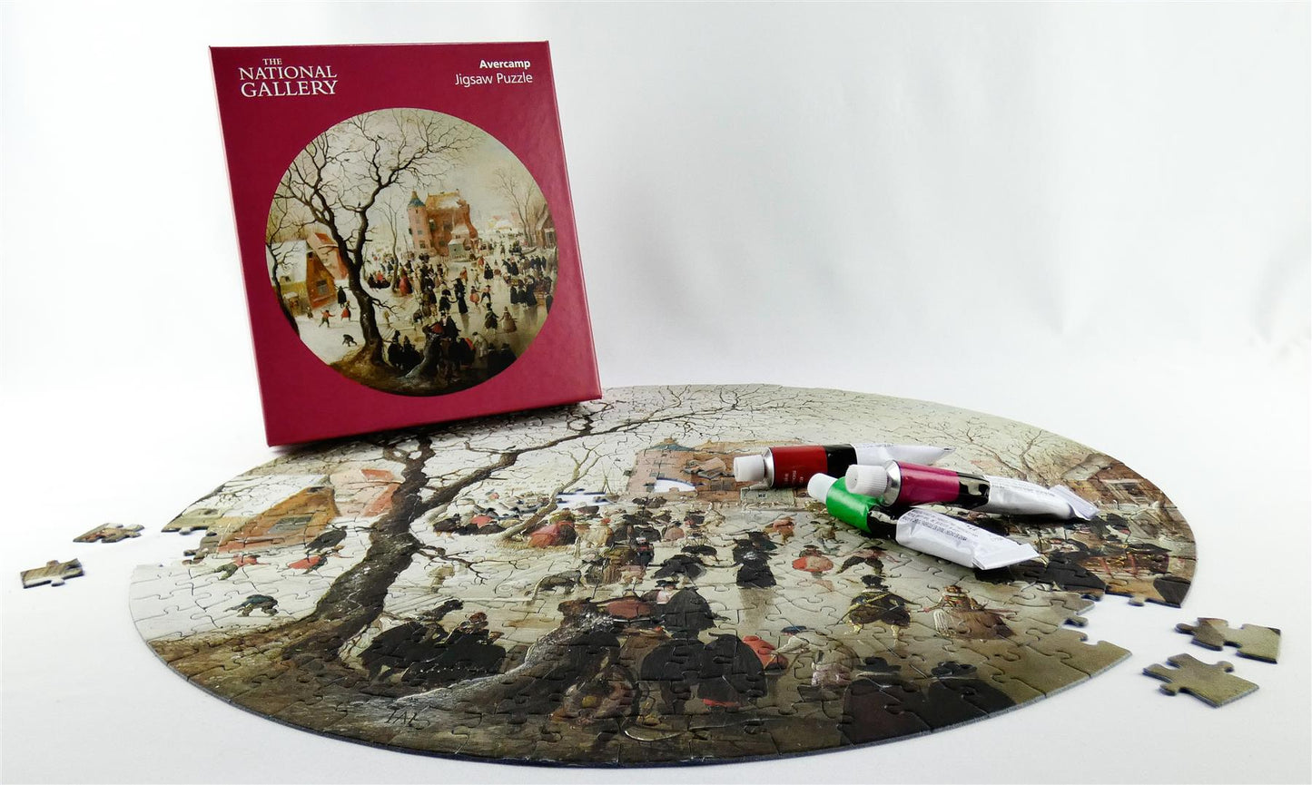 A Winter Scene with Skaters near a Castle - National Gallery 400 Piece Circular Jigsaw Puzzle