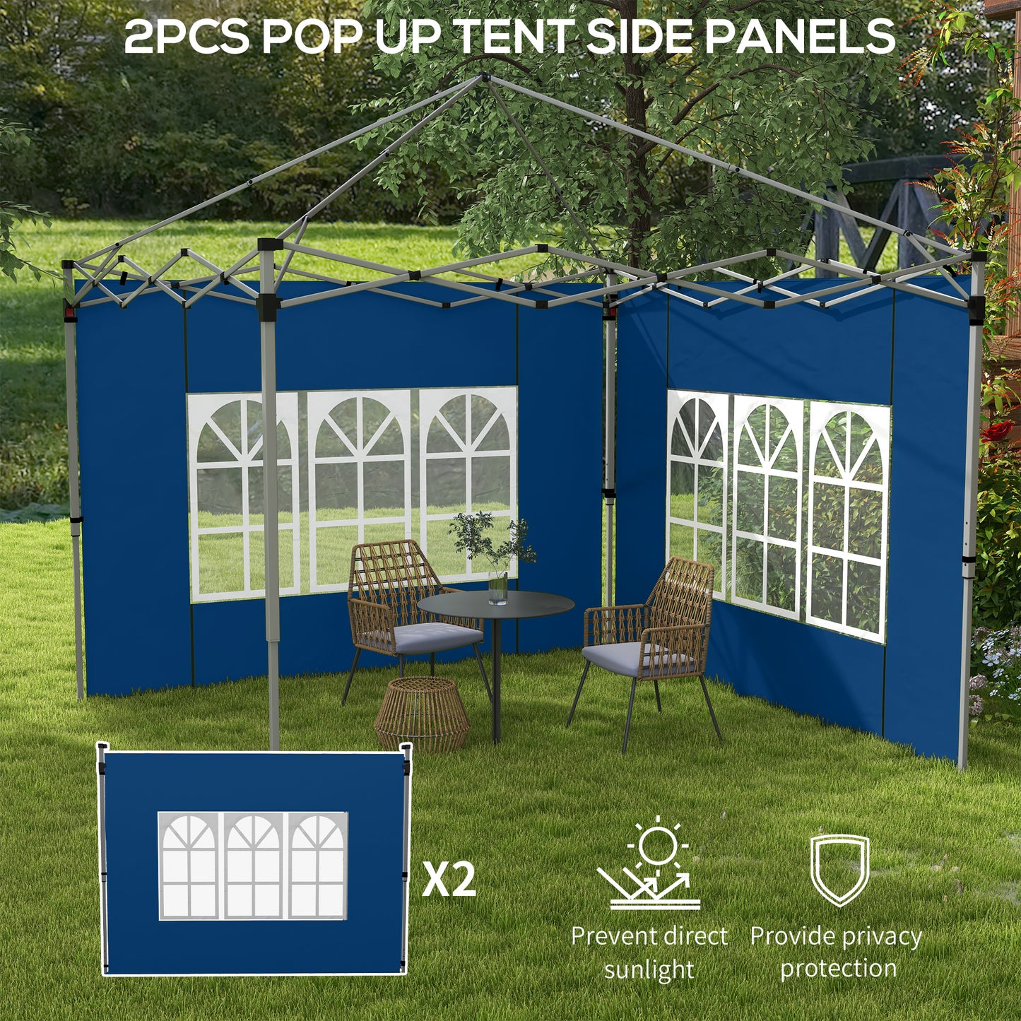 Outsunny Gazebo Side Panels for 3x3(m) or 3x4m Pop Up Gazebo, 2 Pack, Blue