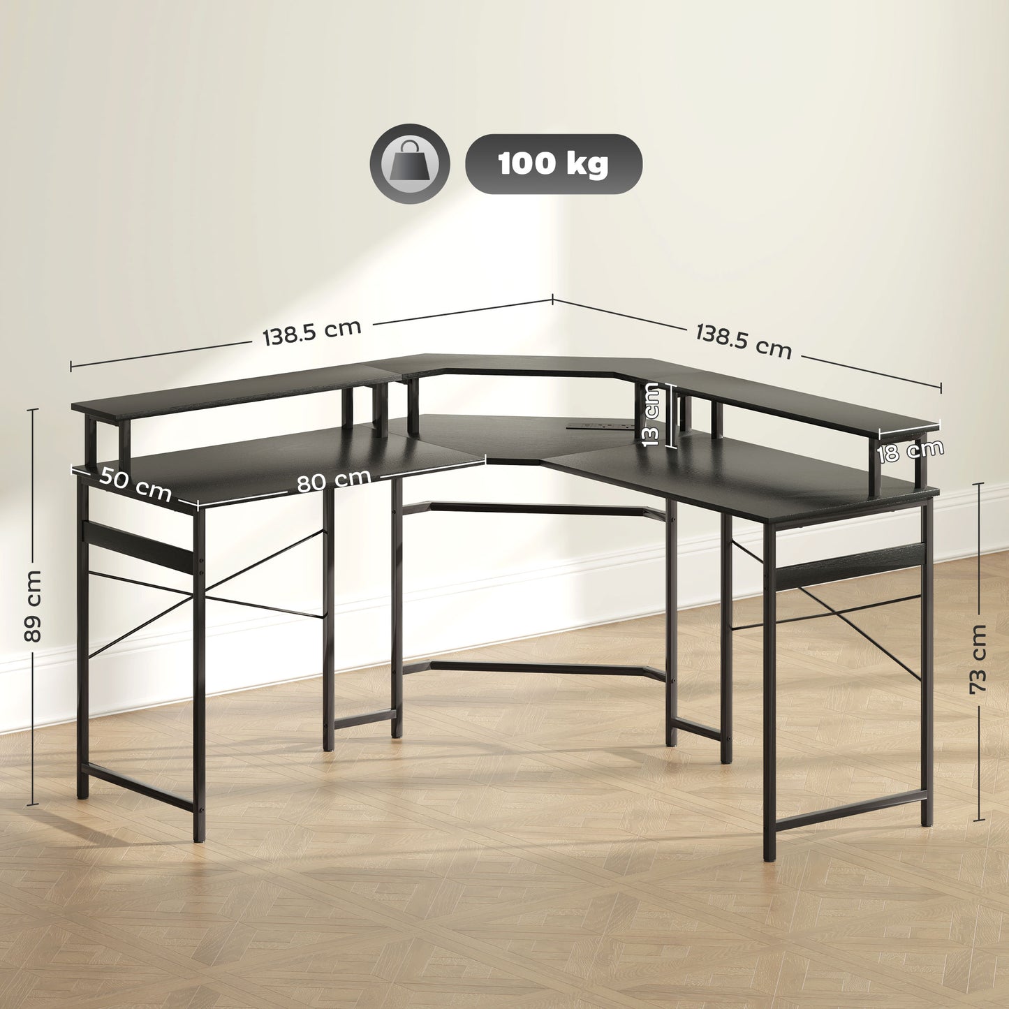 HOMCOM L Shaped Desk Corner Computer Desk with Monitor Stand, Black