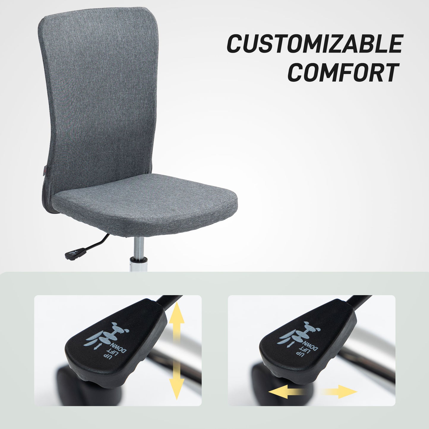 HOMCOM Armless Computer Desk Chair, Makeup Vanity Chair for Home, Grey