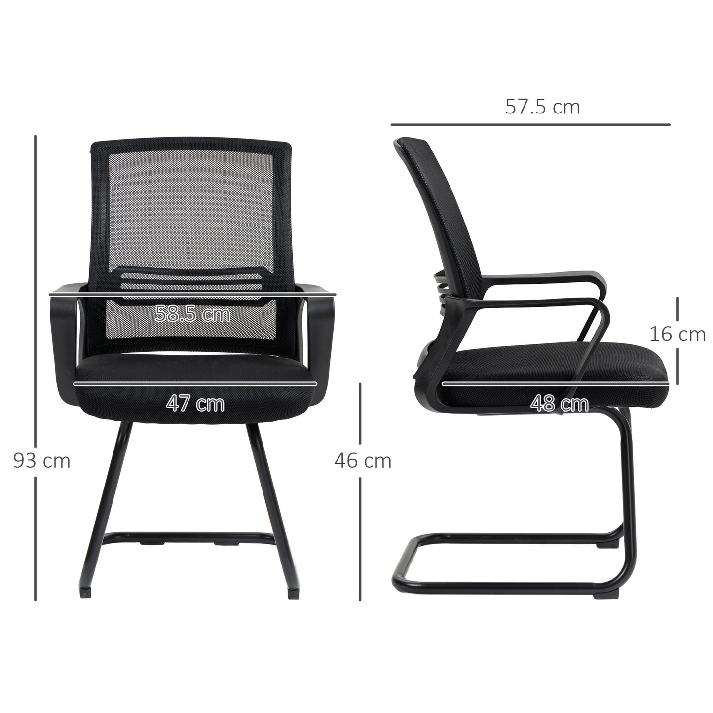 HOMCOM Meeting Office Chair, Mesh Reception Chair with Sled Base, Black