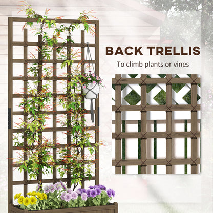 Outsunny Wooden Trellis Planter, Raised Garden Bed with Wheels and Bed Liner