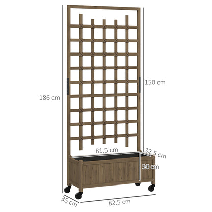 Outsunny Wooden Trellis Planter, Raised Garden Bed with Wheels and Bed Liner