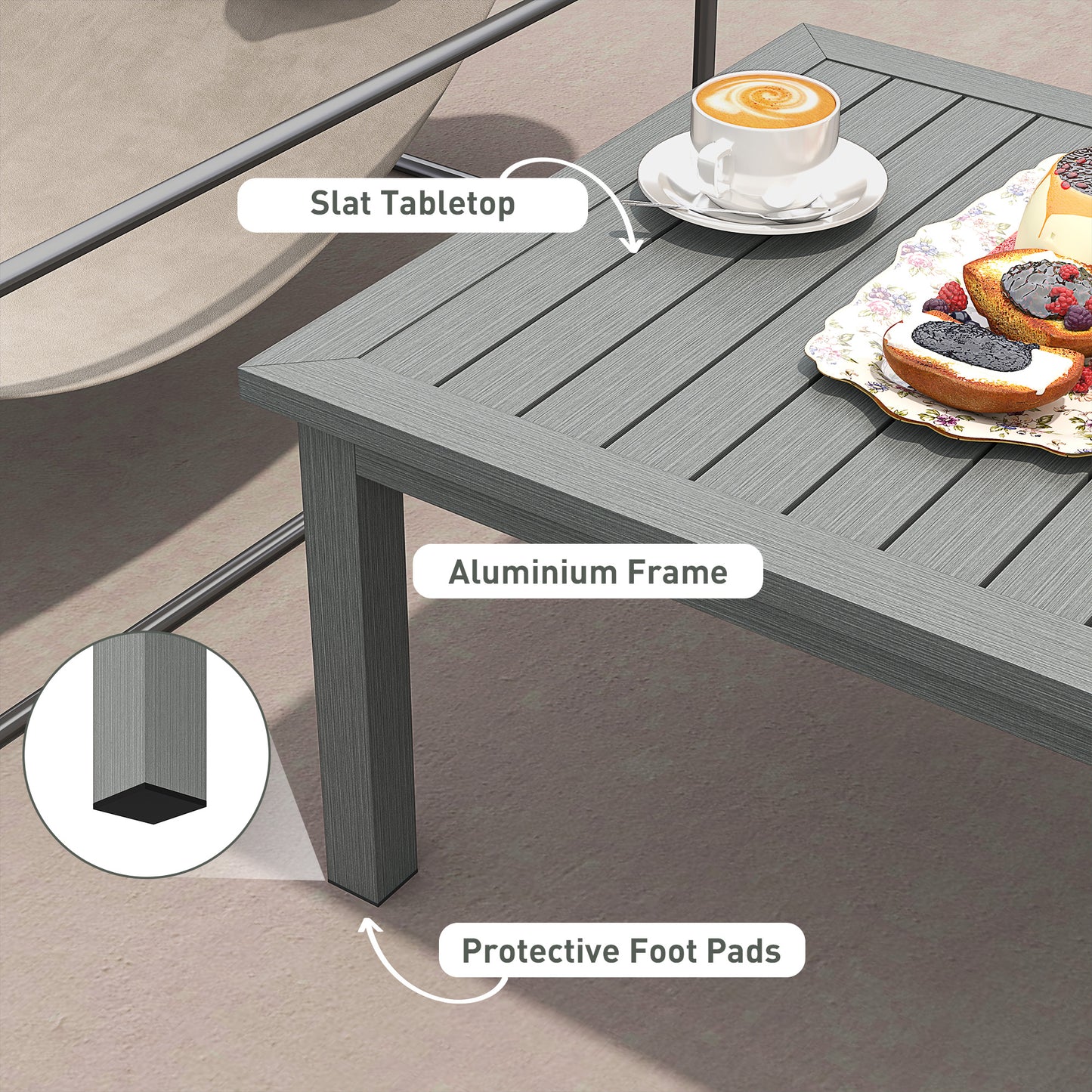 Outsunny Aluminium Outdoor Coffee Table Patio Table w/ Grey Wood Grain Effect
