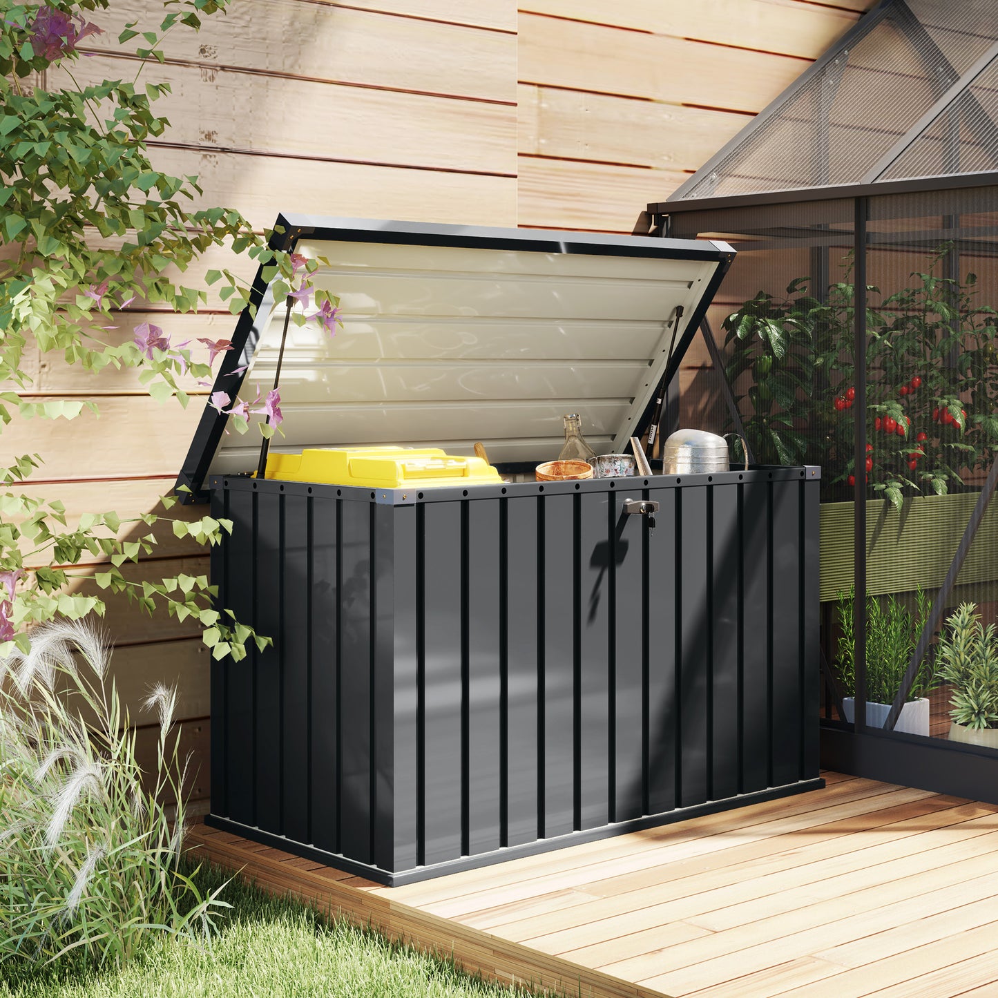 Outsunny 400L Waterproof Metal Outdoor Storage Box with Lock and Keys