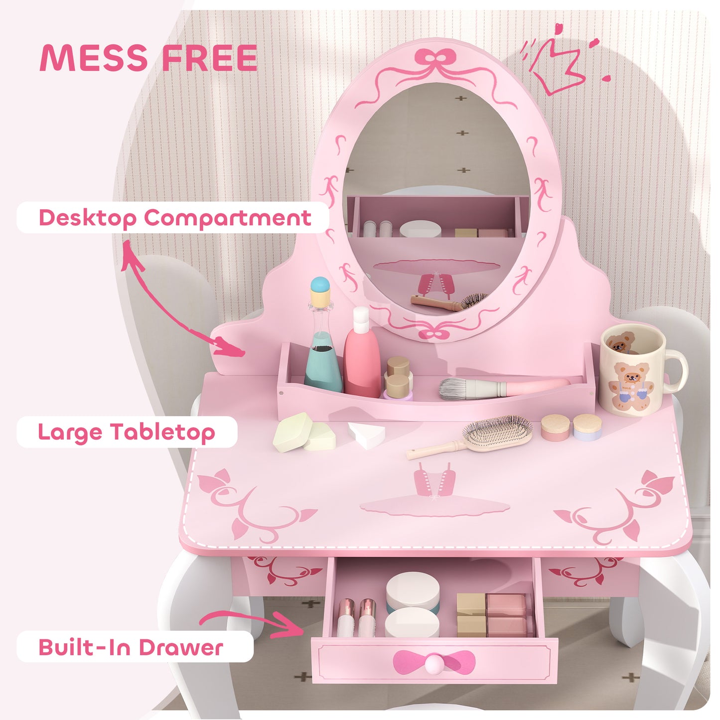 Kids' Ballet Print Vanity Set with Storage and Safety Features