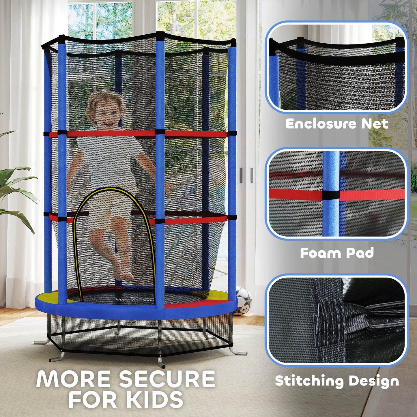 HOMCOM Kids Trampoline Mini Bouncer w/ Enclosure Net for 3-6 Years