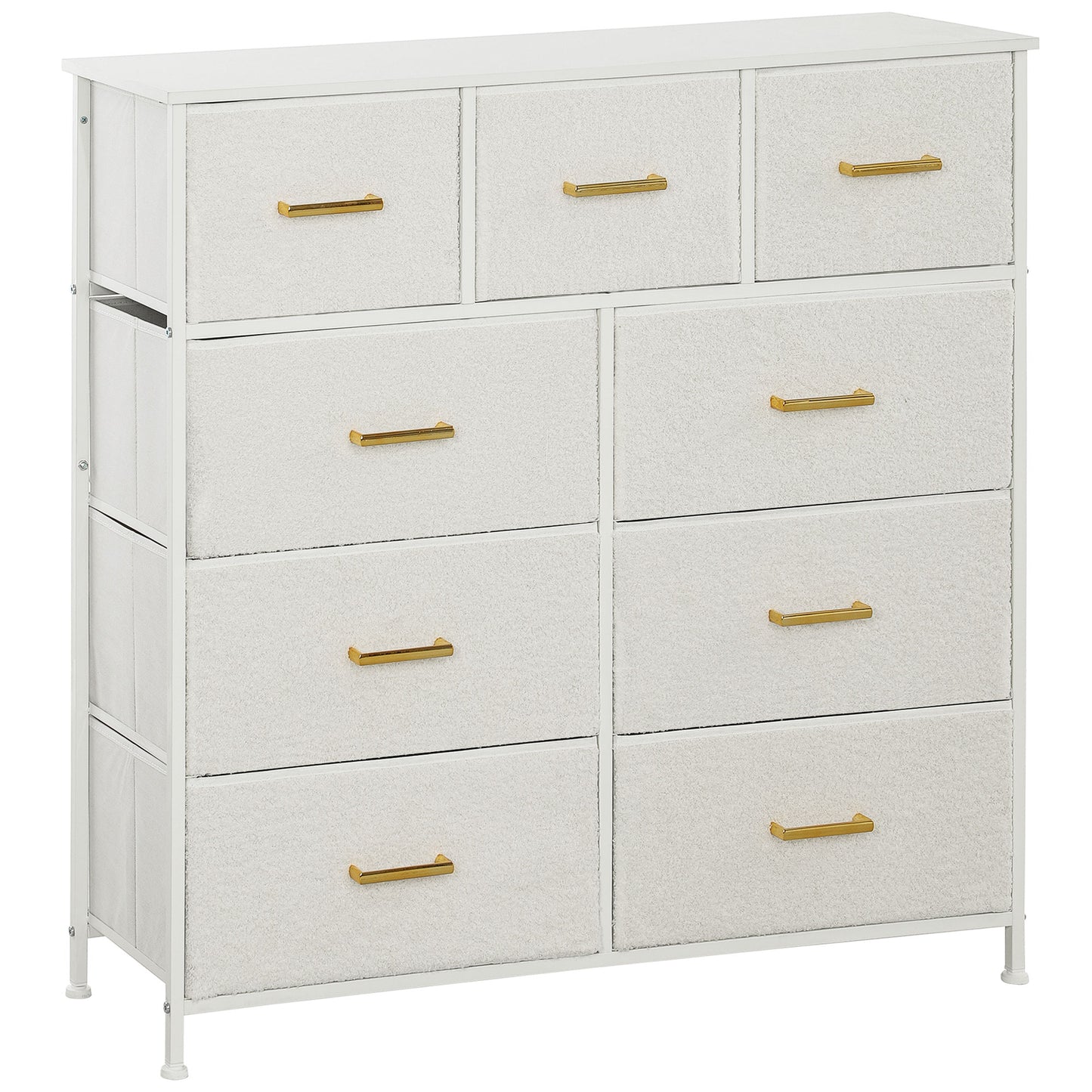 Stylish Cream White Storage Unit with Nine Drawers and Durable Steel Frame
