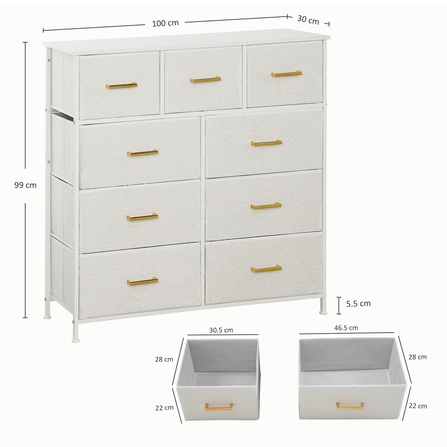 Stylish Cream White Storage Unit with Nine Drawers and Durable Steel Frame
