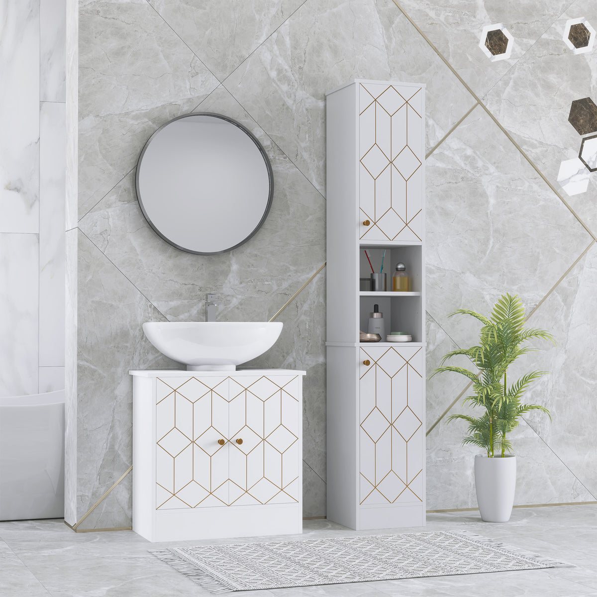 HOMCOM Slim Bathroom Storage Unit, Bathroom Cabinet with Doors, White