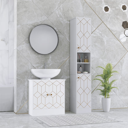HOMCOM Slim Bathroom Storage Unit, Bathroom Cabinet with Doors, White