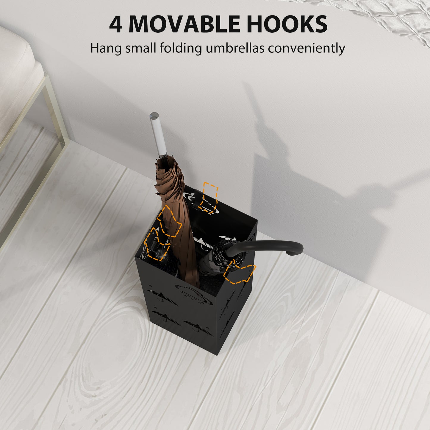 HOMCOM Decorative Umbrella Holder w/ Drip Tray 4 Hooks for Entryway Black