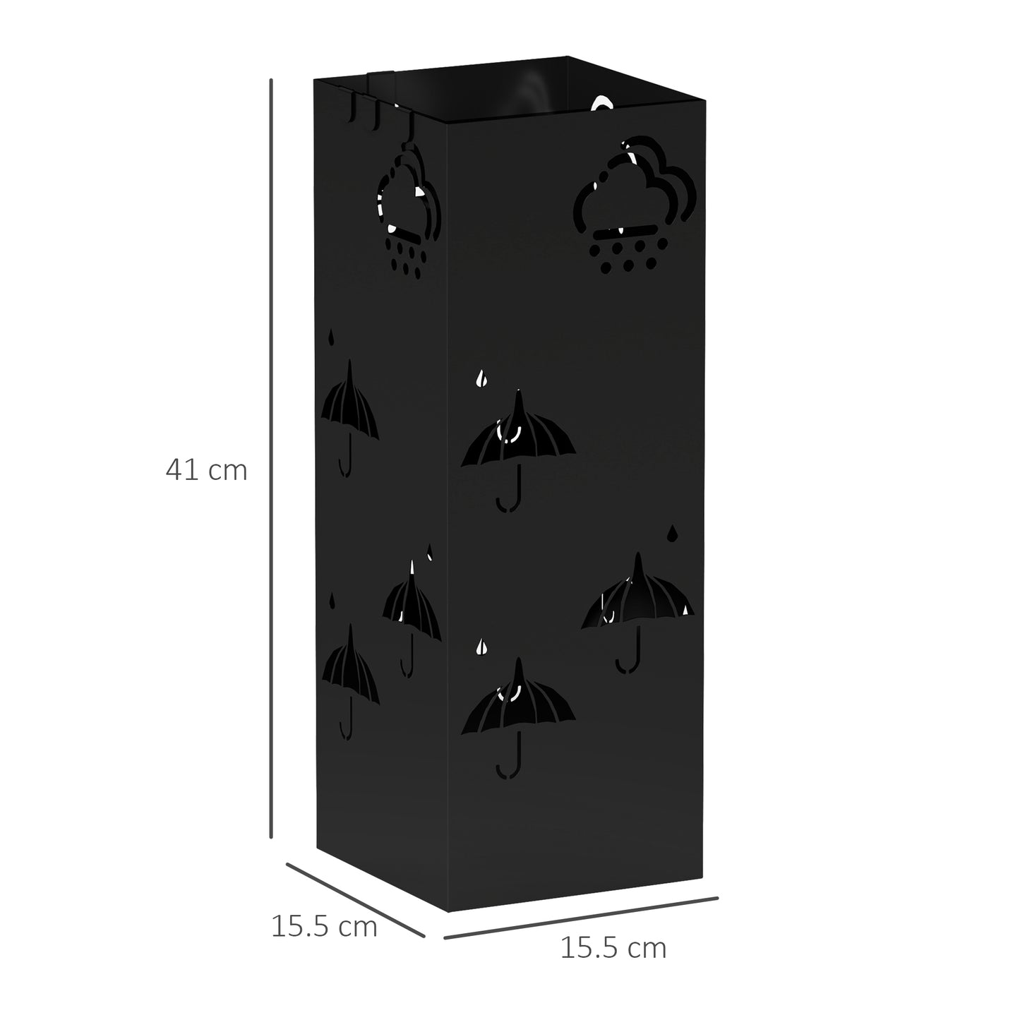HOMCOM Decorative Umbrella Holder w/ Drip Tray 4 Hooks for Entryway Black