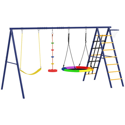 AIYAPLAY 6 in 1 Kids Swing Set with 3 Swings, Climbing Net and Ladder