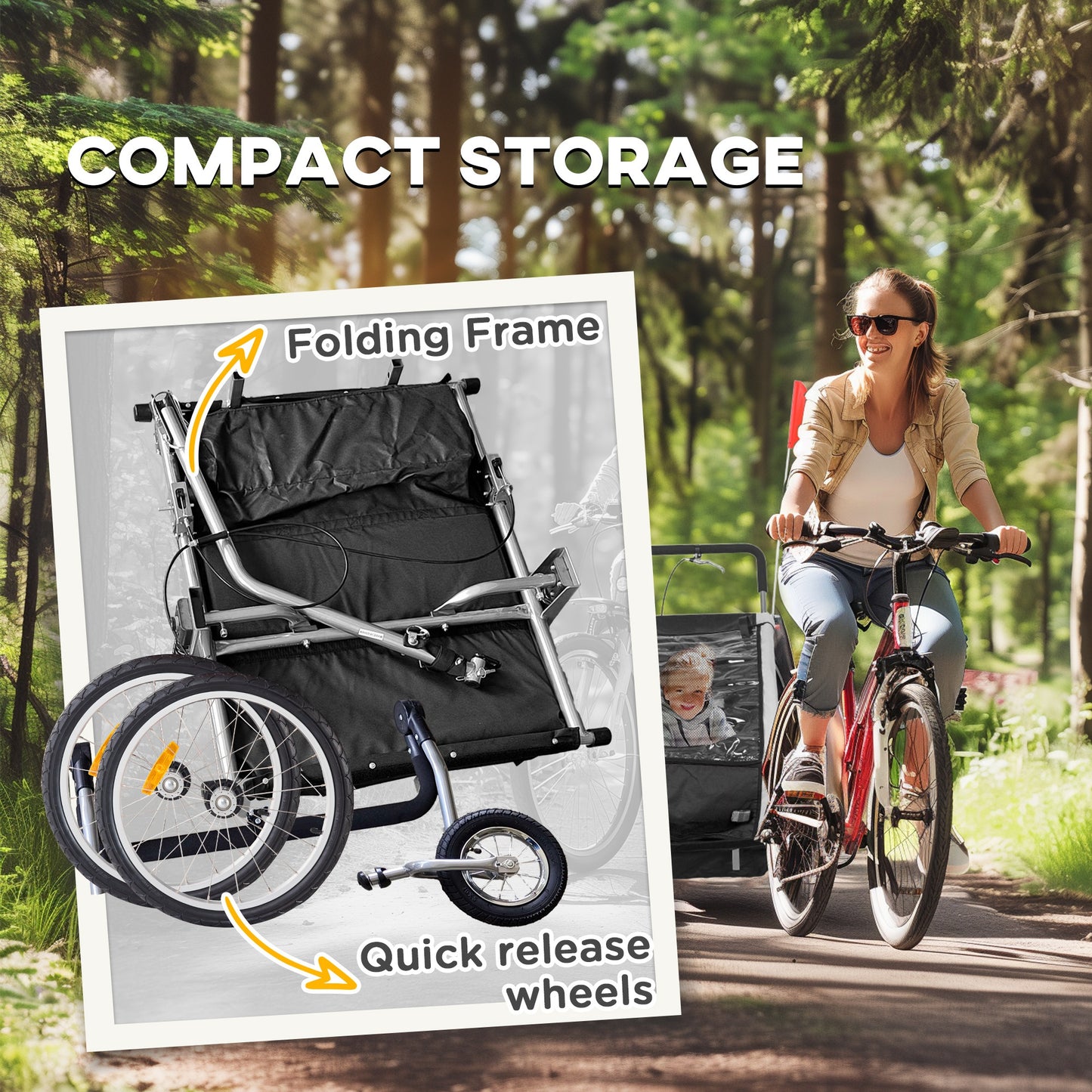 HOMCOM 2 Seat Bike Trailer with 5 Point Harness, for 18+ Months, Black