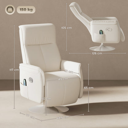 HOMCOM Massage Reclining Chair with Adjustable Backrest, Cream White