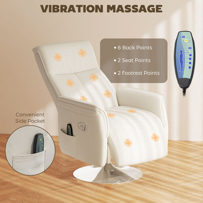 HOMCOM Massage Reclining Chair with Adjustable Backrest, Cream White