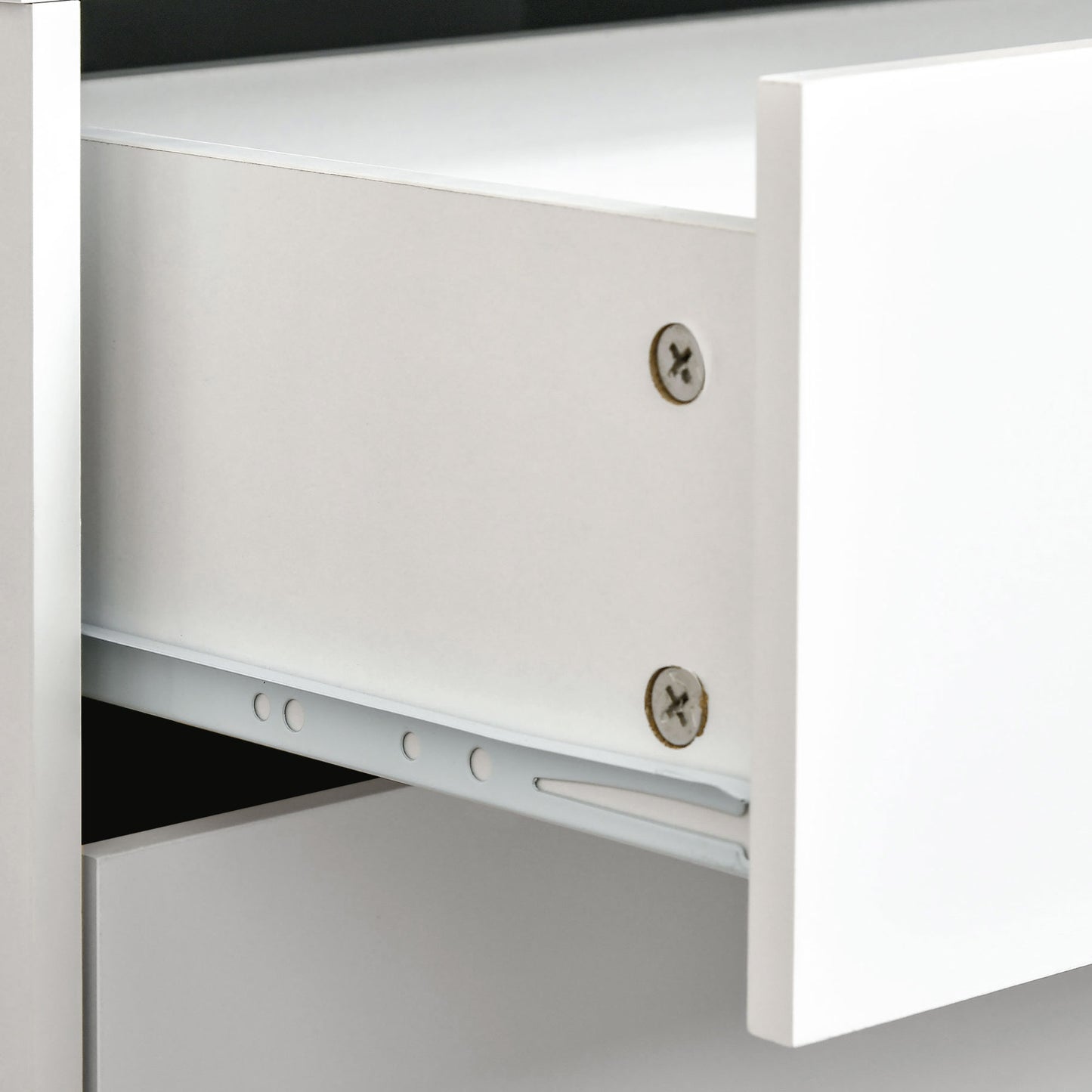 Elegant White Nightstand with Two Drawers and Natural Wood Legs