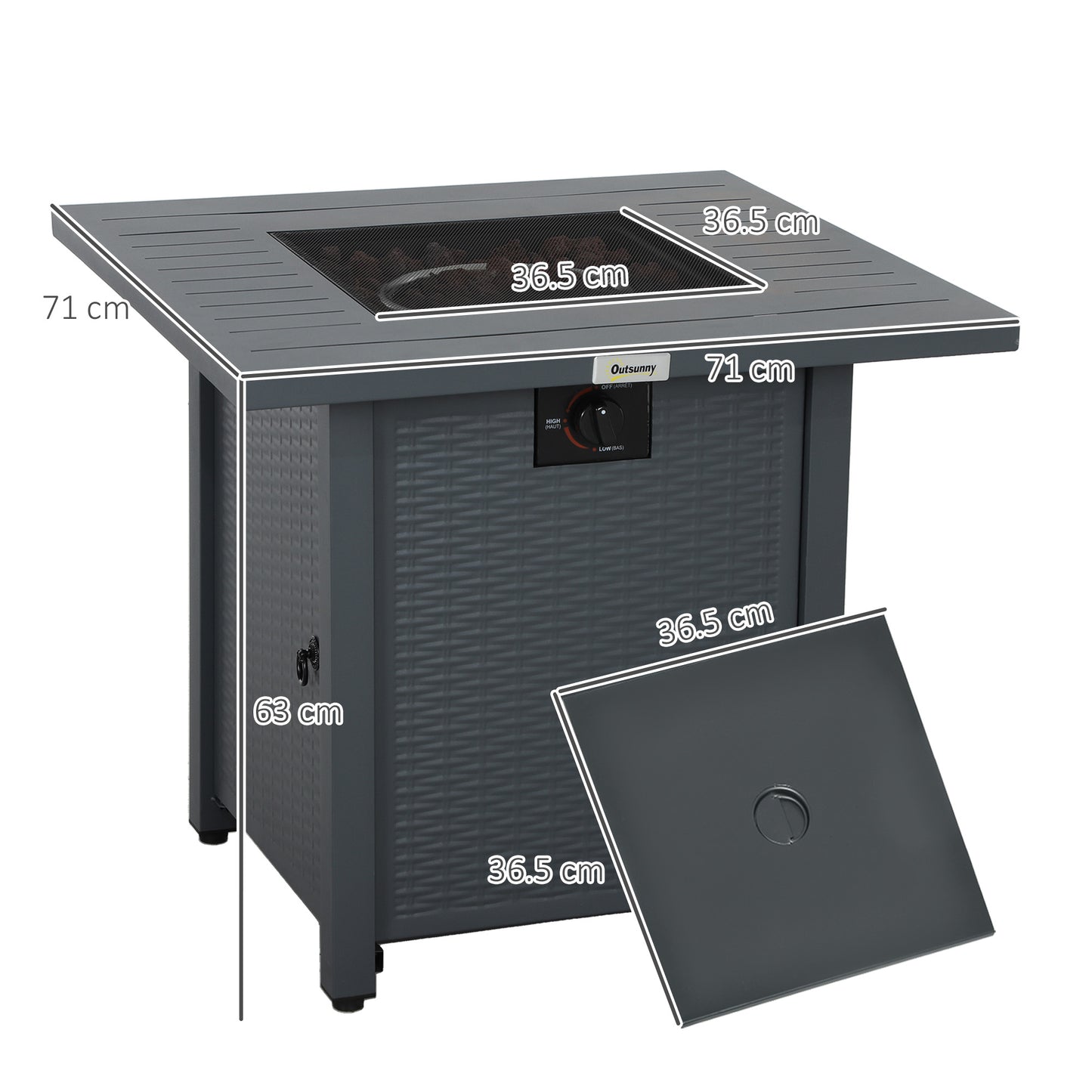 Outsunny 40,000 BTU Gas Firepit Table with Protective Cover, Grey