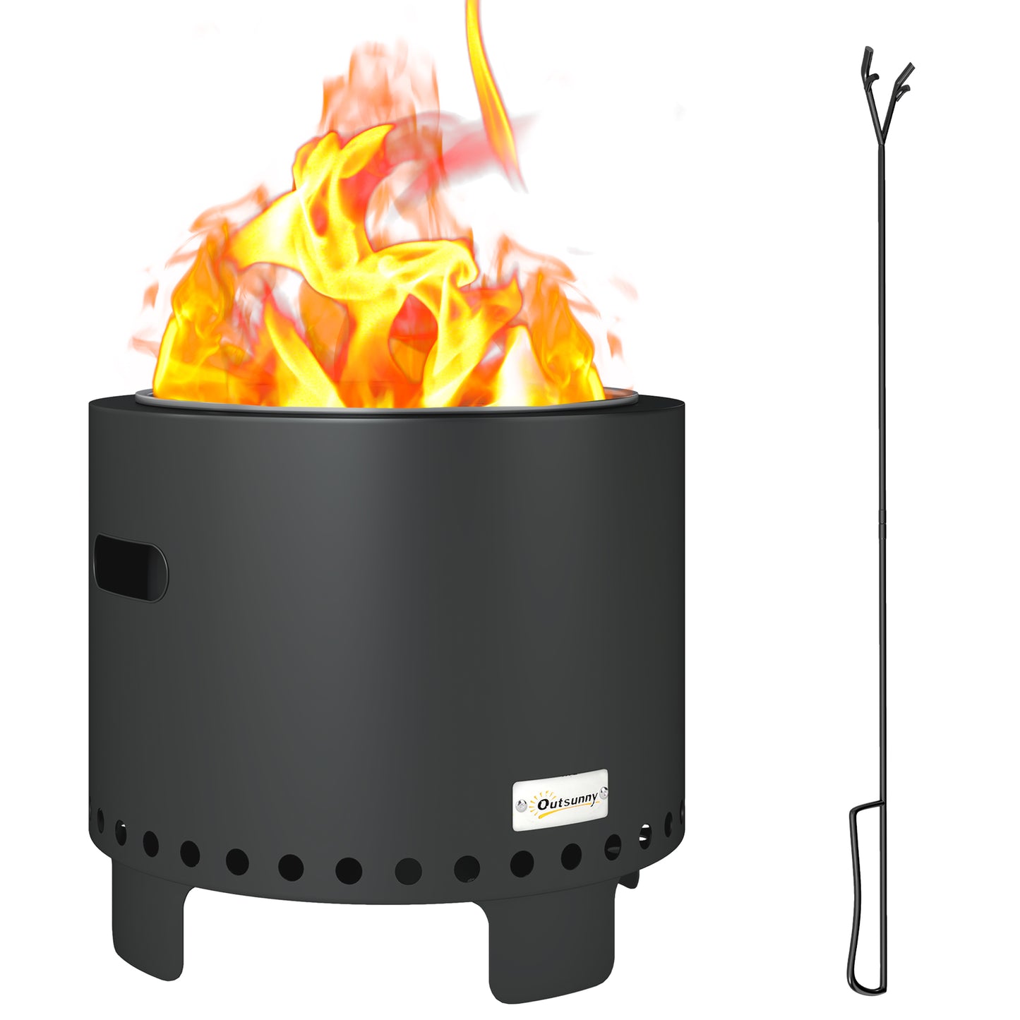 Outsunny 45cm Smokeless Wood Burning Firepit Metal Fire Pit, Dark Grey