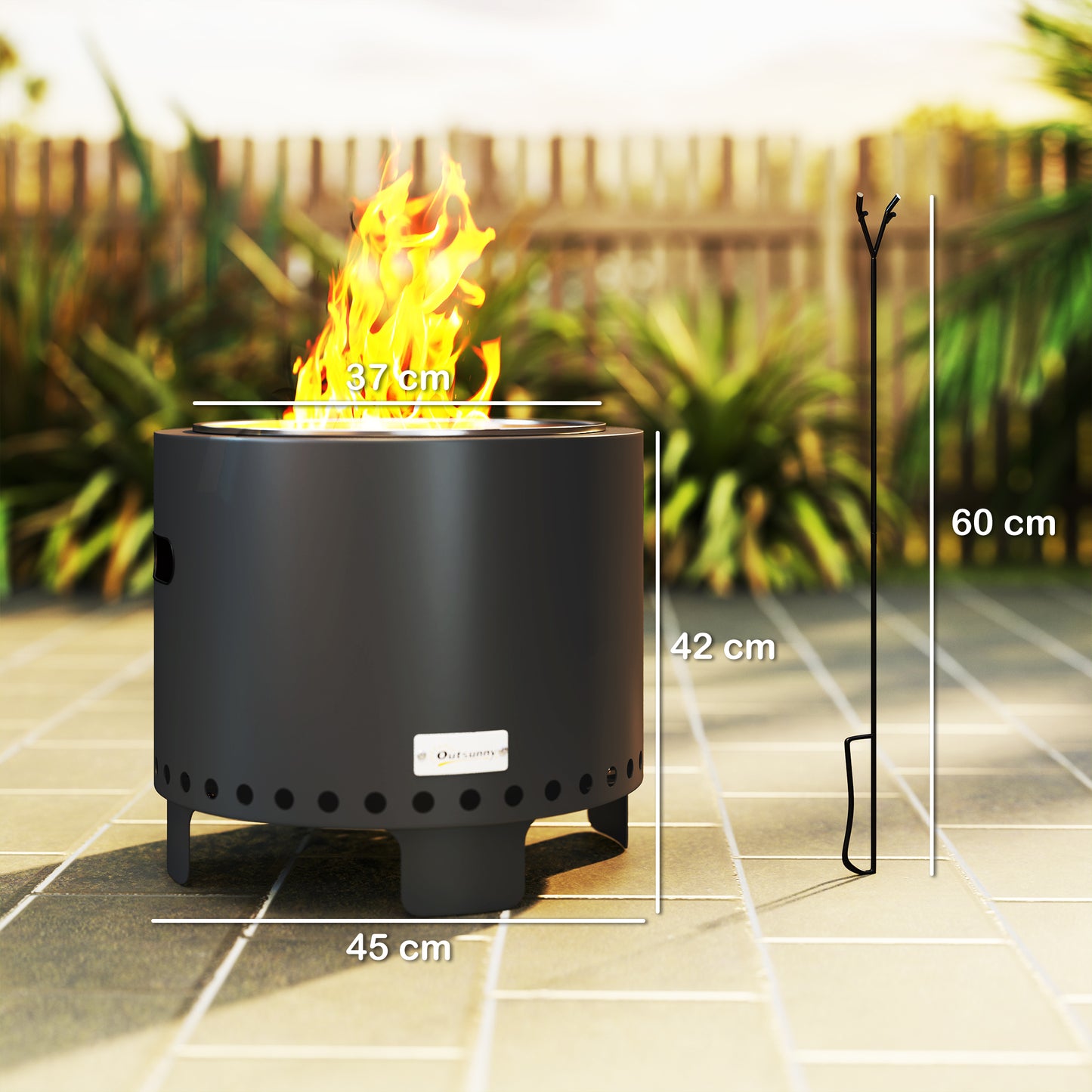 Outsunny 45cm Smokeless Wood Burning Firepit Metal Fire Pit, Dark Grey