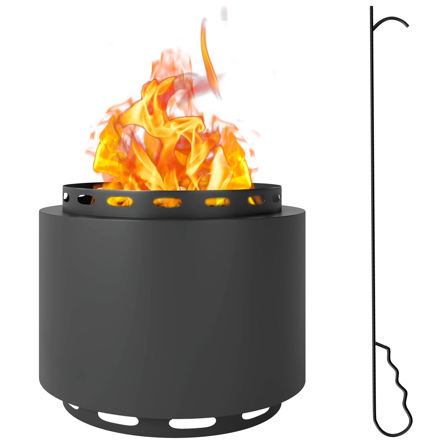Outsunny 48.5cm Smokeless Wood Burning Firepit Metal Fire Pit, Dark Grey