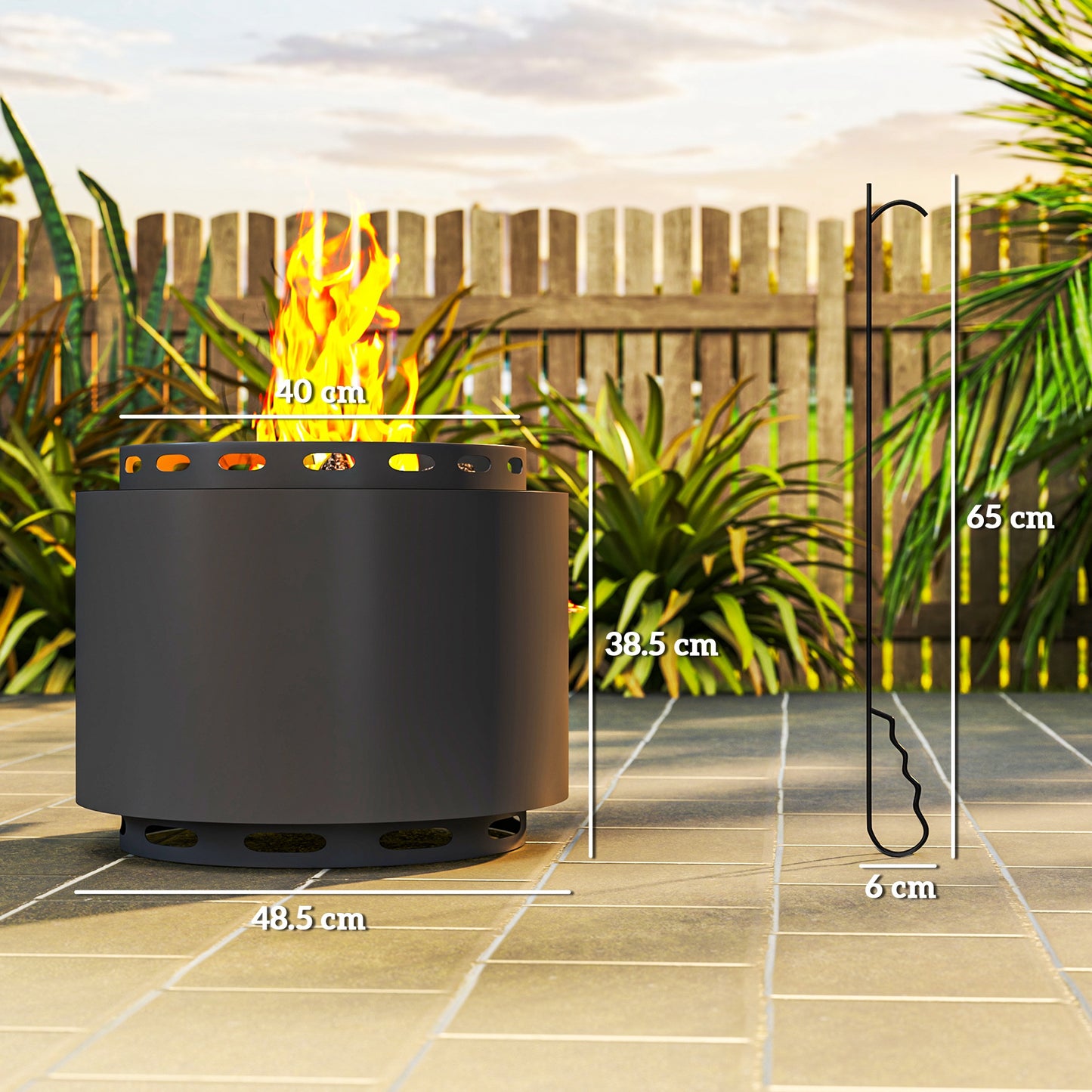 Outsunny 48.5cm Smokeless Wood Burning Firepit Metal Fire Pit, Dark Grey