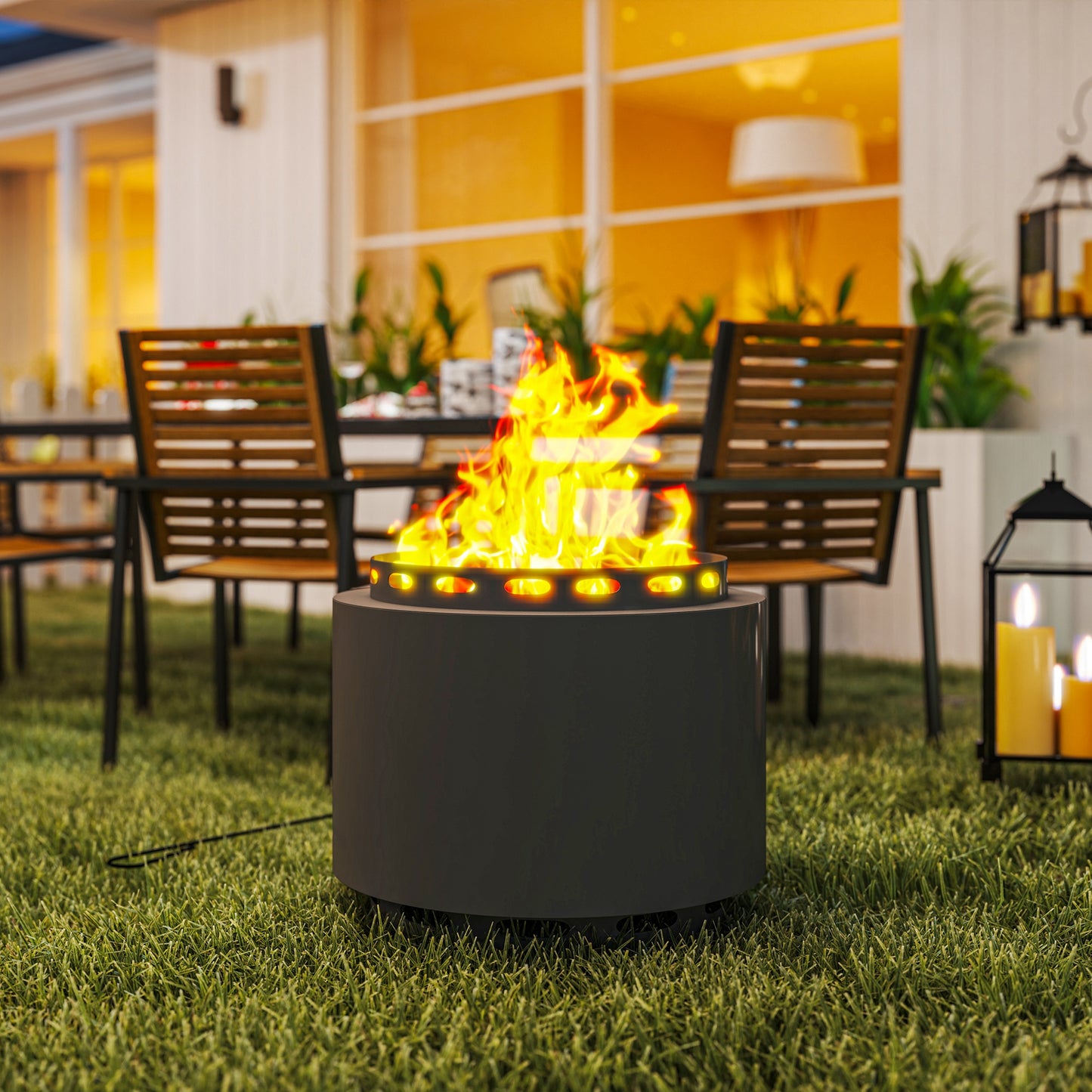 Outsunny 48.5cm Smokeless Wood Burning Firepit Metal Fire Pit, Dark Grey