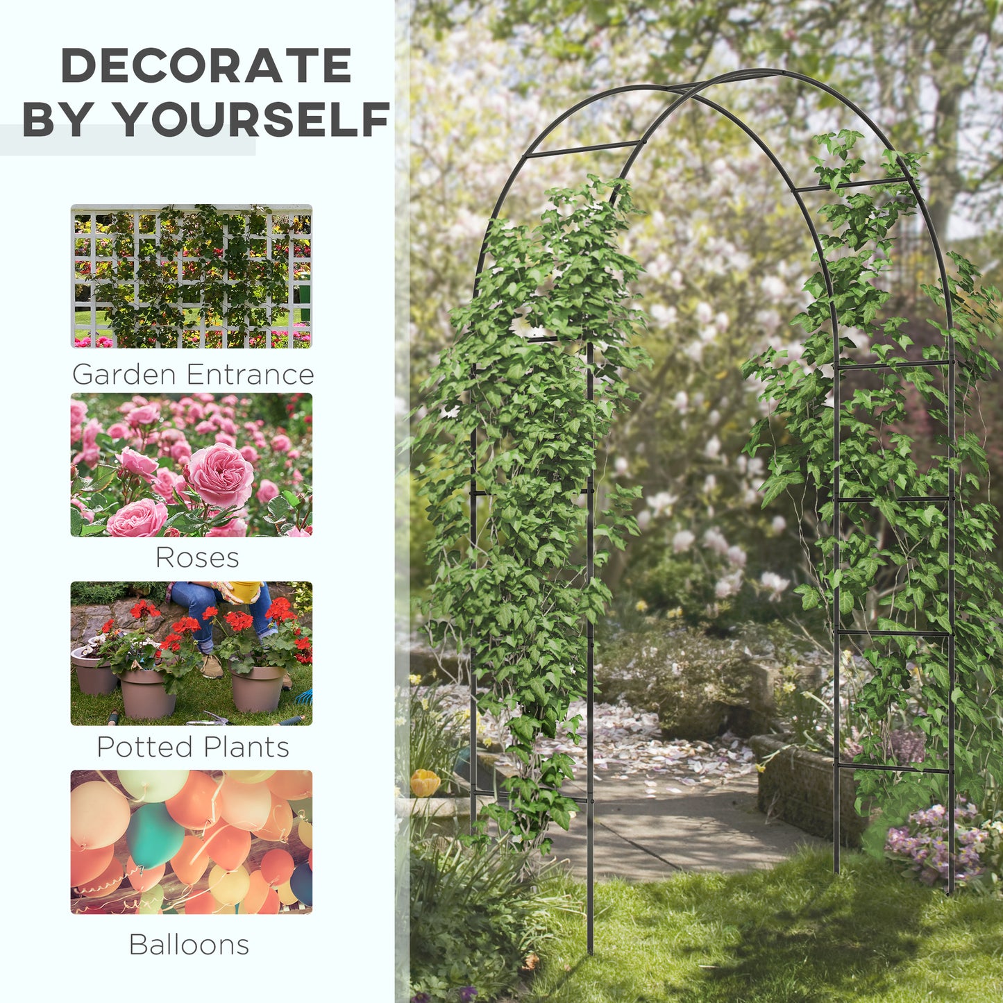 Outsunny Outdoor Garden Arch, Metal Garden Arbor for Climbing Plants