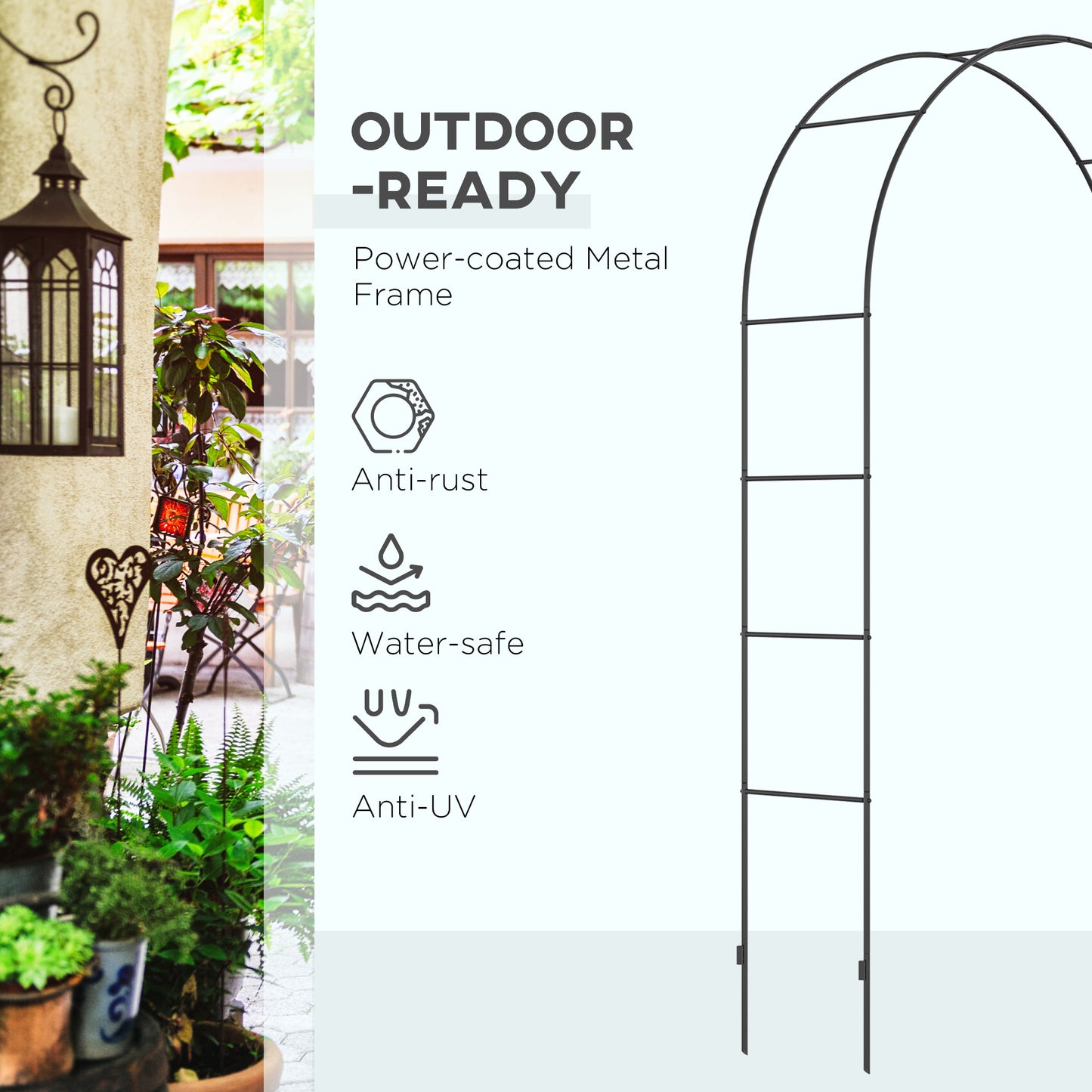 Outsunny Outdoor Garden Arch, Metal Garden Arbor for Climbing Plants