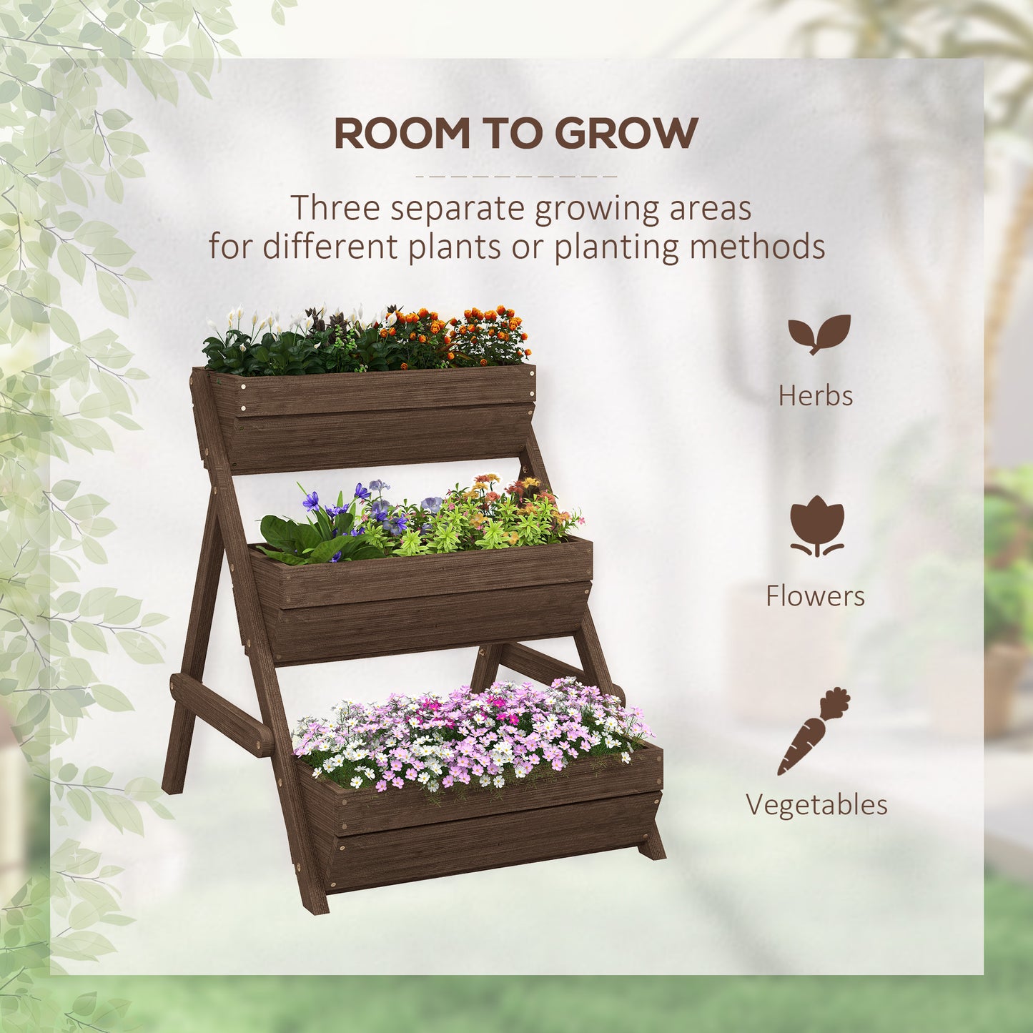 Outsunny 3 Tier Raised Garden Bed Wooden Elevated Planter Box Kit, Tan