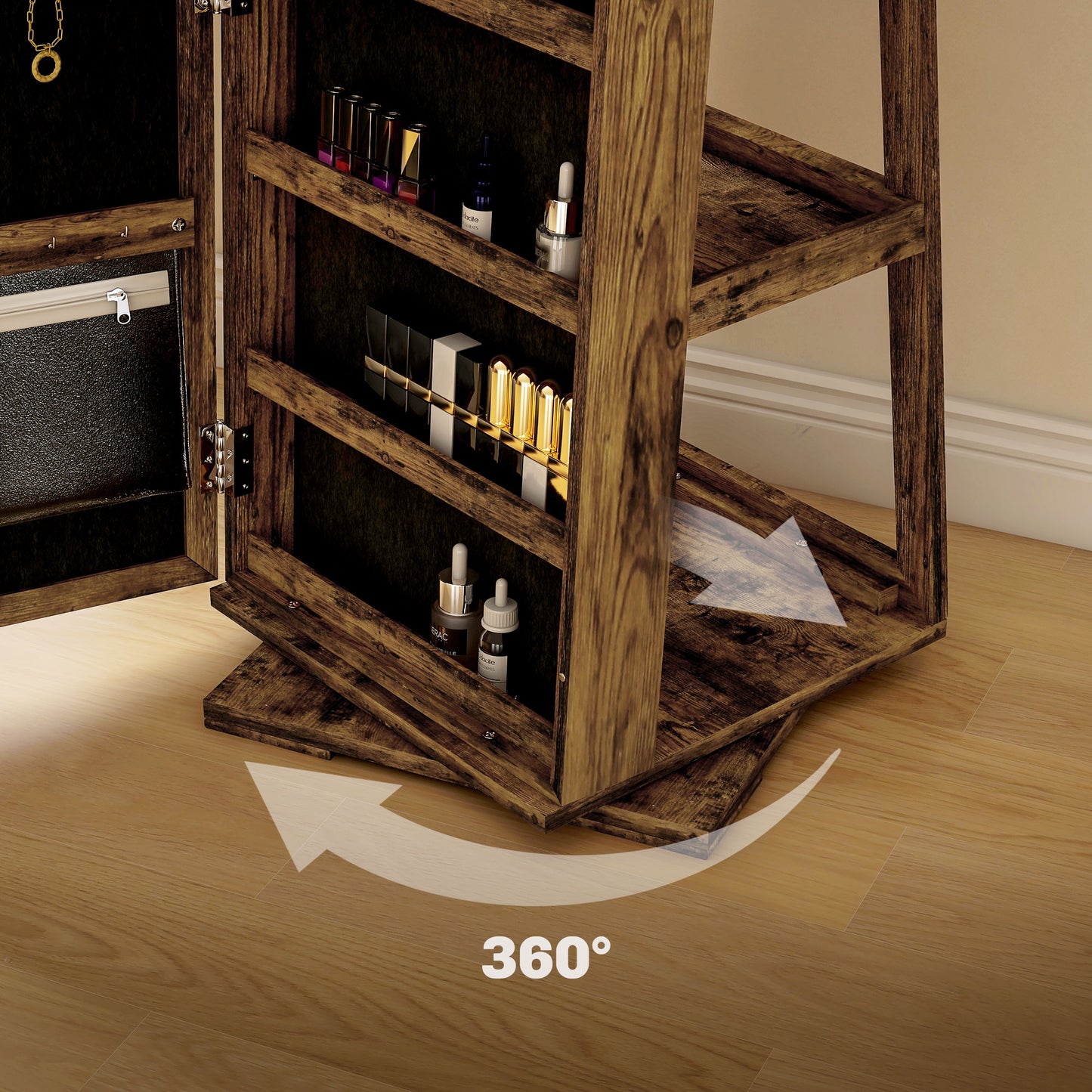 HOMCOM Jewelry Cabinet Full Length Mirror Swivel Lockable Jewelry Organiser
