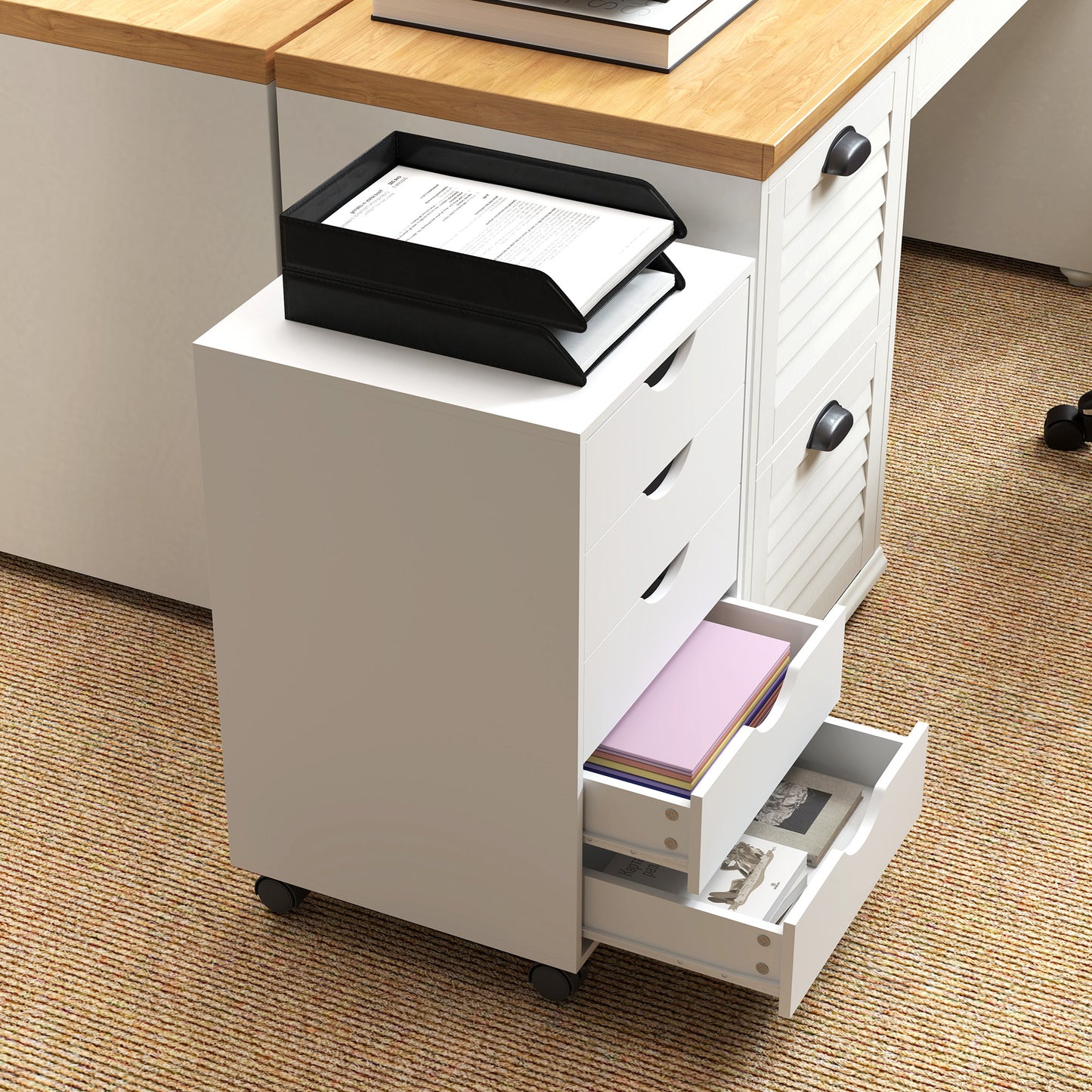 HOMCOM Mobile Vertical Filing Cabinet with 5 Drawers for Home Office, White