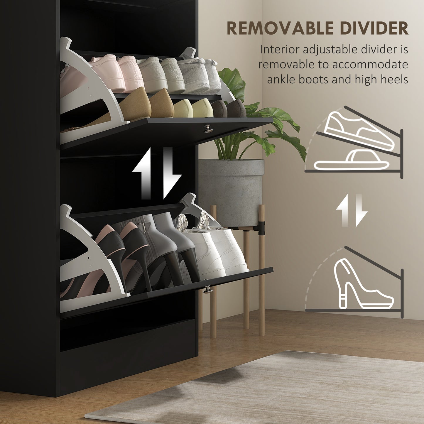 HOMCOM Narrow Shoe Cabinet with 3 Flip Drawers for 18 Pairs of Shoes Black