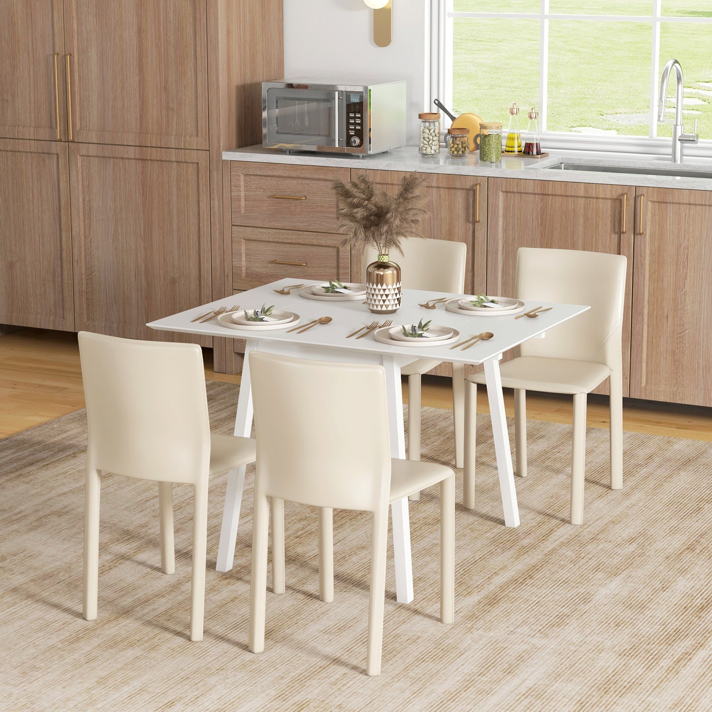 Extendable Kitchen Table for 2-4, Folding Drop Leaf Dining Table, White