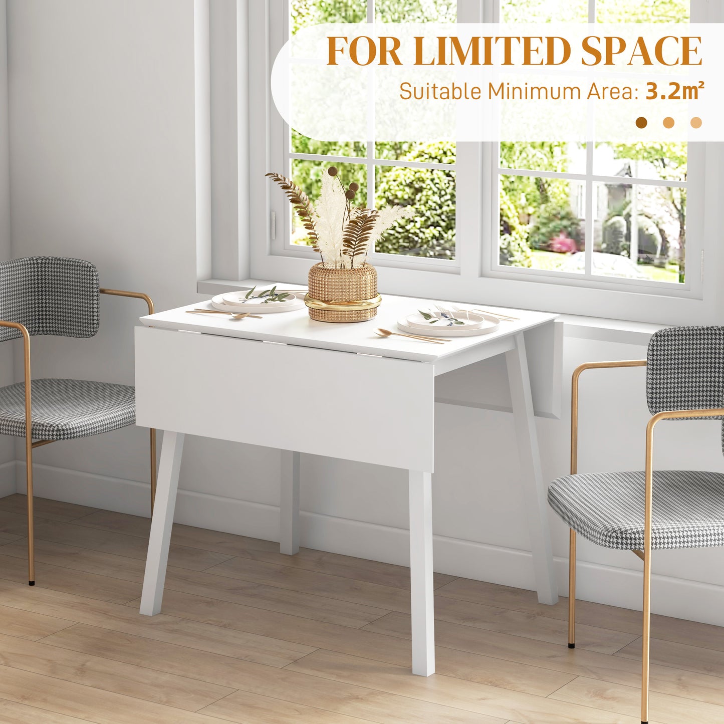 Extendable Kitchen Table for 2-4, Folding Drop Leaf Dining Table, White