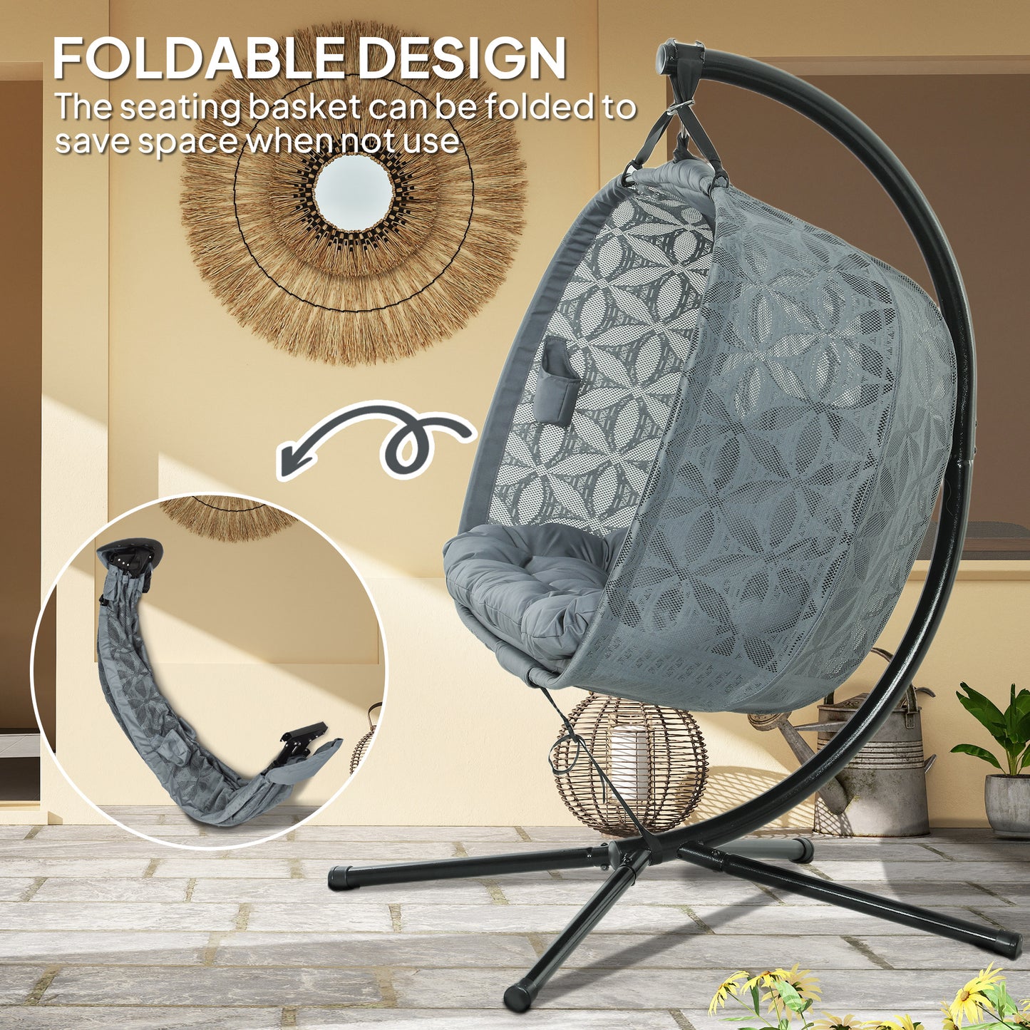 Outsunny Double Hanging Swing Chair w/ Stand & Cup Holders, Charcoal Grey