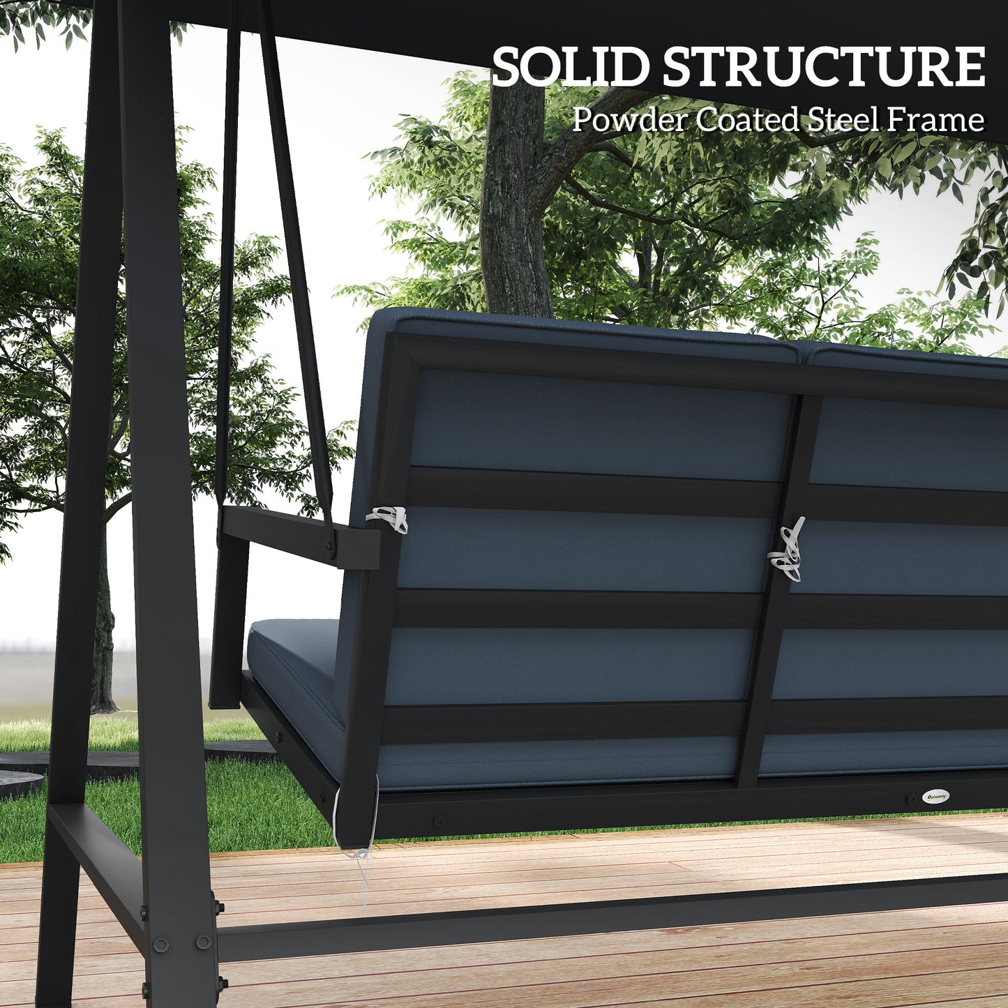 Outsunny 3 Seater Garden Swing Chair with Adjustable Canopy, Dark Grey
