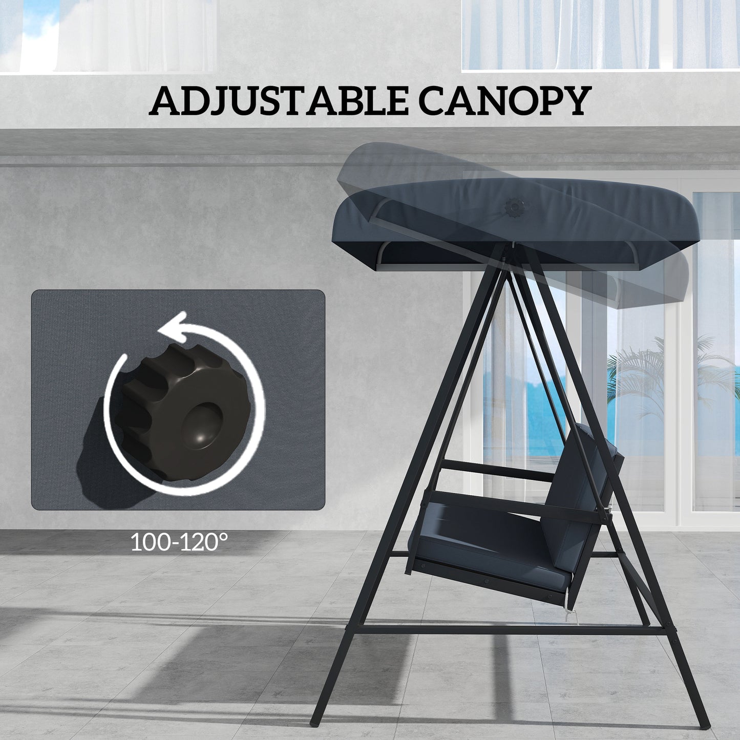 Outsunny 3 Seater Garden Swing Chair with Adjustable Canopy, Dark Grey