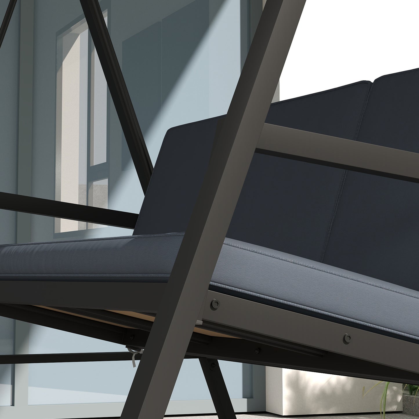 Outsunny 3 Seater Garden Swing Chair with Adjustable Canopy, Dark Grey