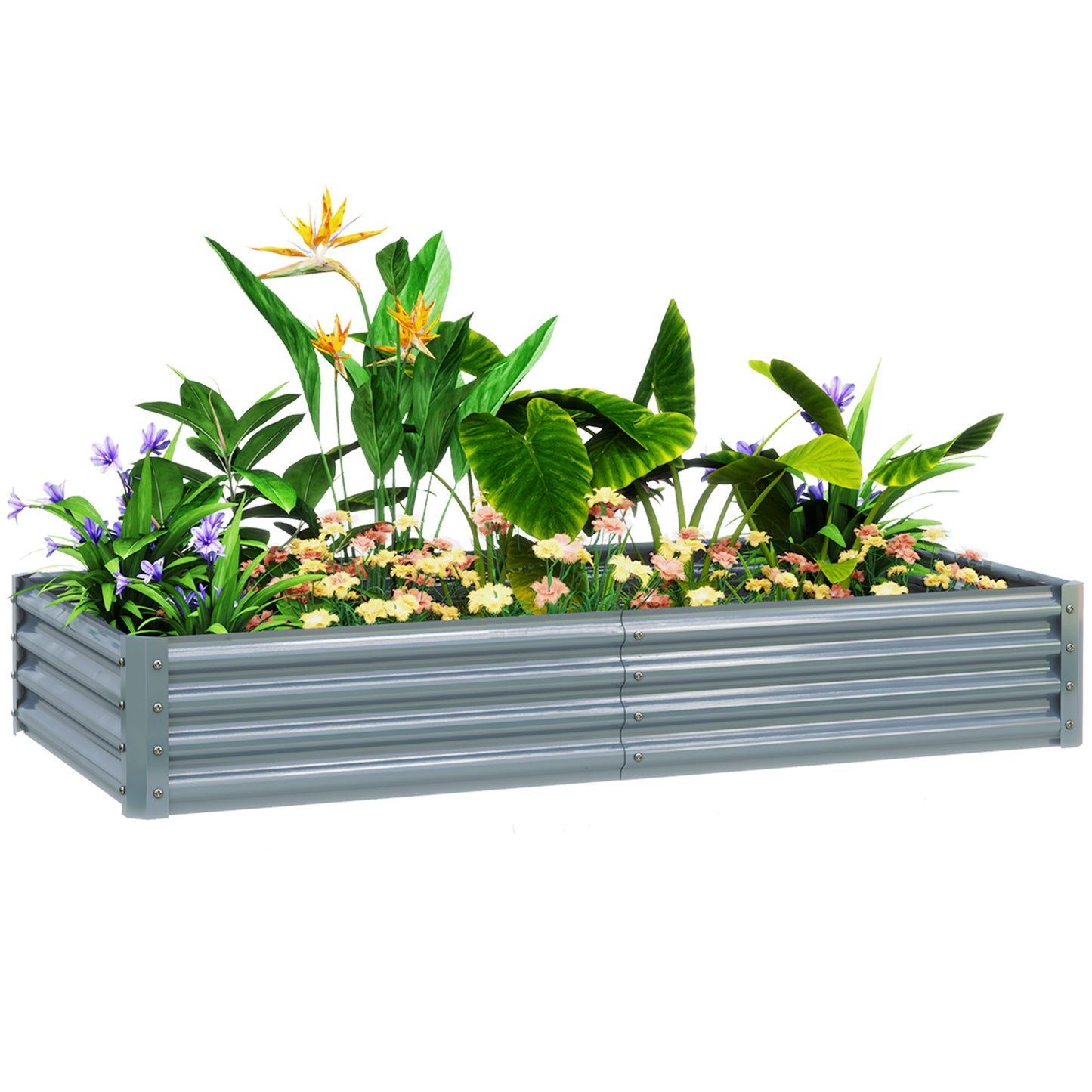 Outsunny Galvanised Raised Garden Bed, 180x90x30cm Raised Bed, Silver