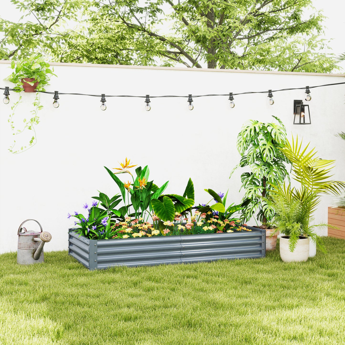 Outsunny Galvanised Raised Garden Bed, 180x90x30cm Raised Bed, Silver