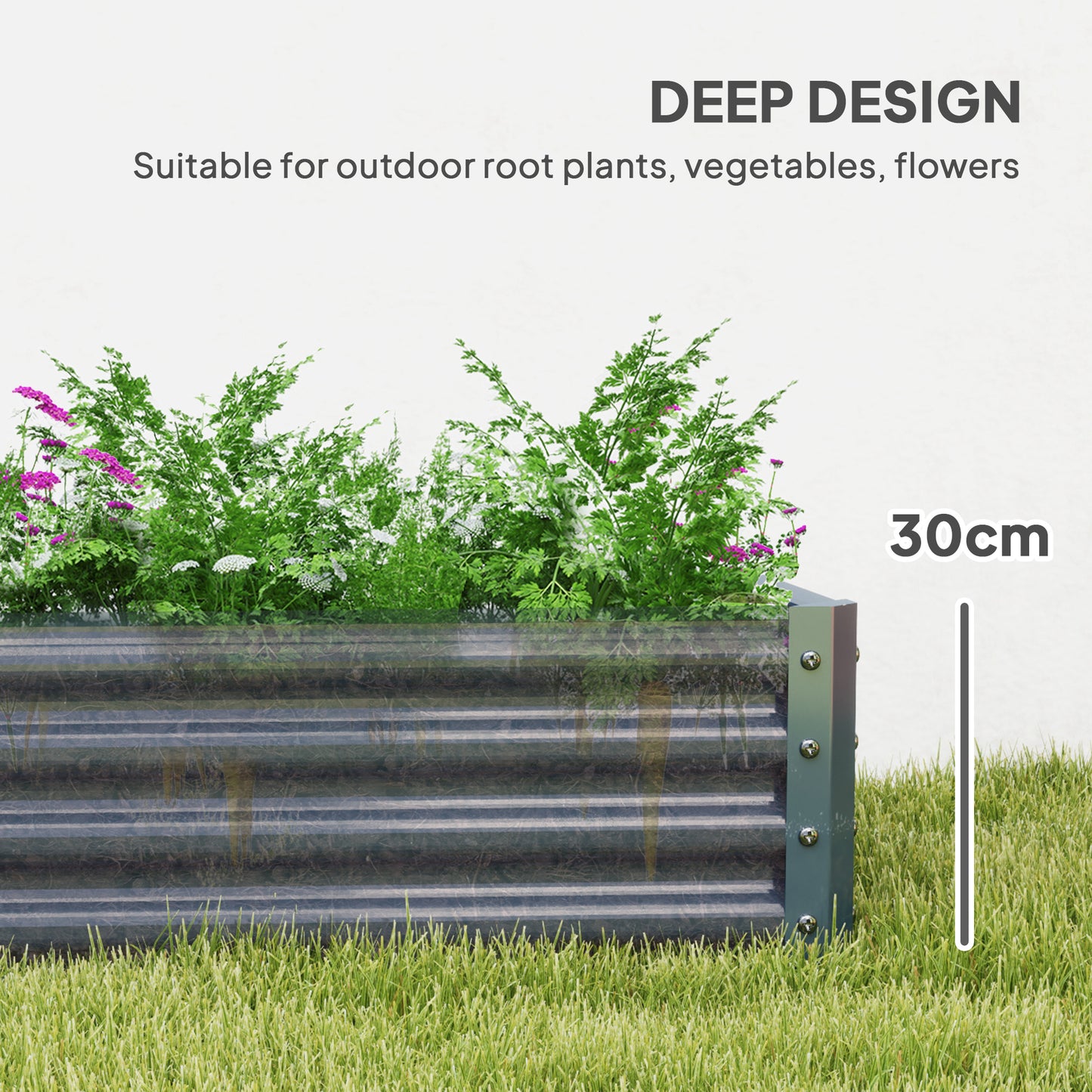 Outsunny Galvanised Raised Garden Bed, 180x90x30cm Raised Bed, Silver