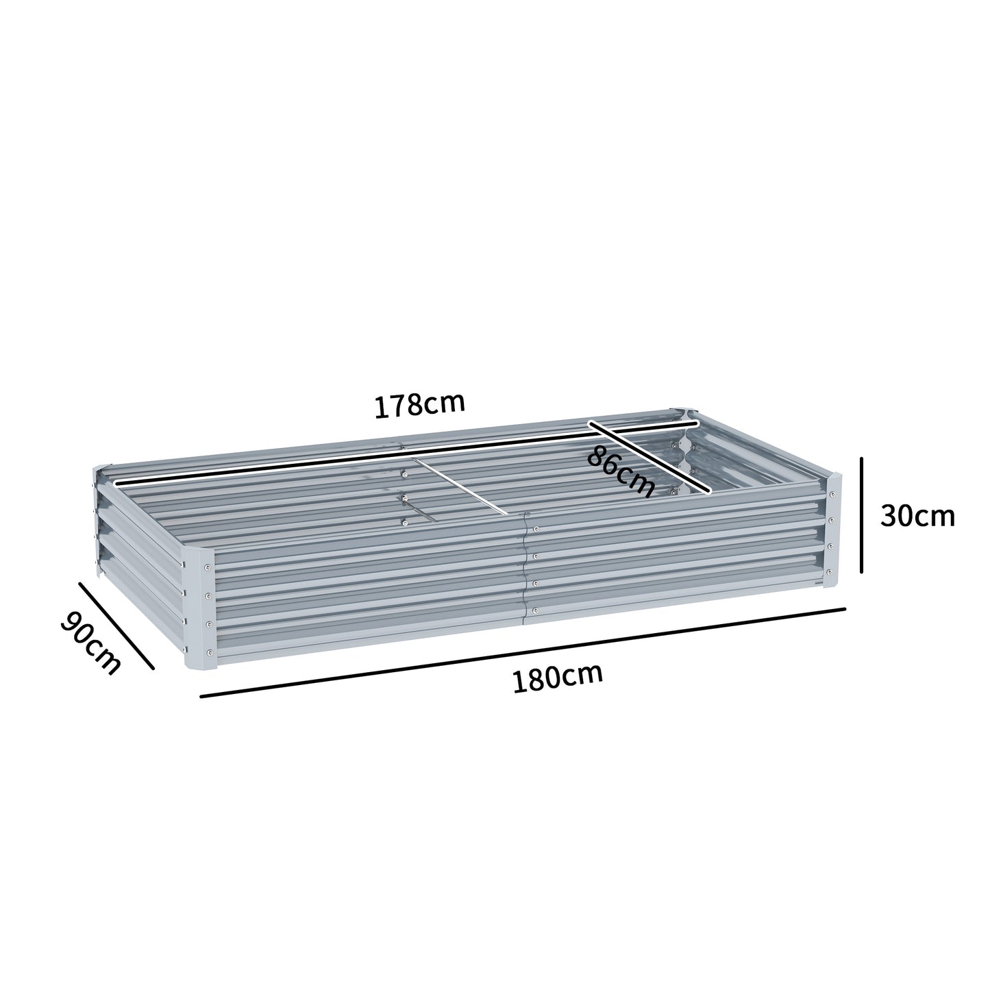 Outsunny Galvanised Raised Garden Bed, 180x90x30cm Raised Bed, Silver
