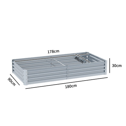 Outsunny Galvanised Raised Garden Bed, 180x90x30cm Raised Bed, Silver